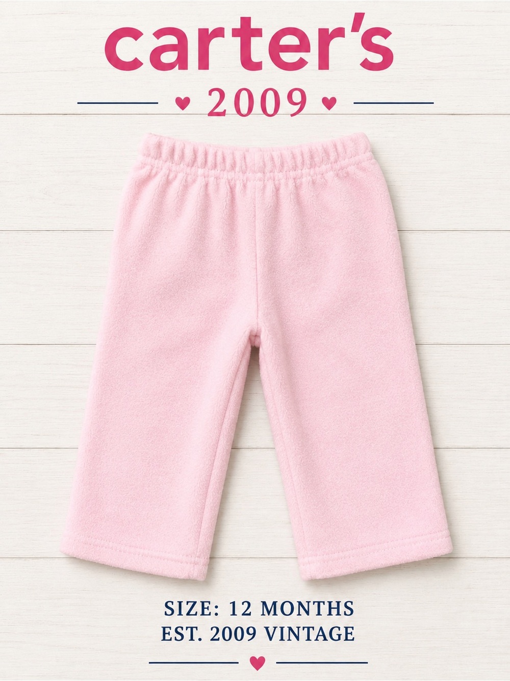 Vintage 2009 Carter’s Pink Fleece Pants Baby Girl 12M Soft Cozy Y2K